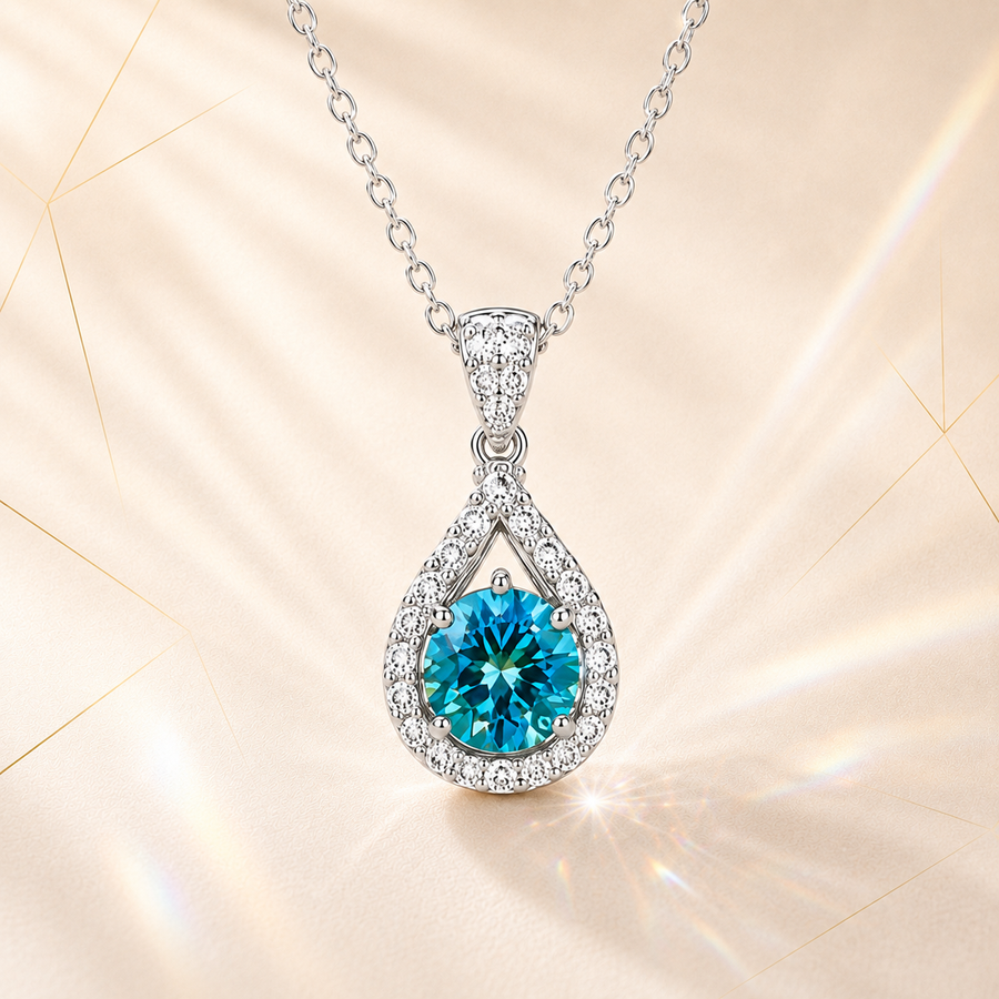 Luma 1 Carat Pear-Cut Colored Moissanite Necklace - Aqua - PRISMA
