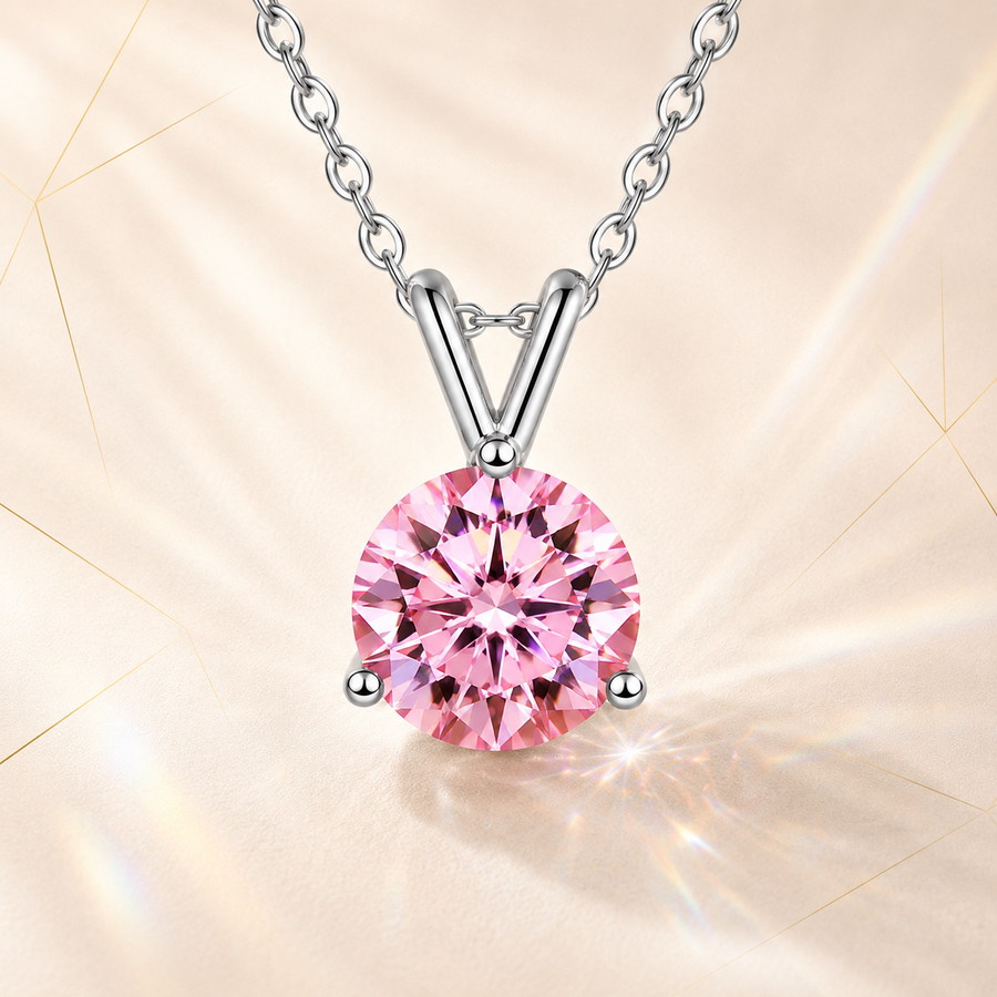 Solis 1 Carat Three-Prong Colored Moissanite Necklace - Pink - PRISMA
