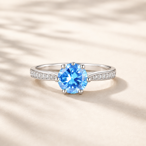 Clarté 2 Carat Six-Prong Colored Moissanite Ring - Ocean Blue - PRISMA