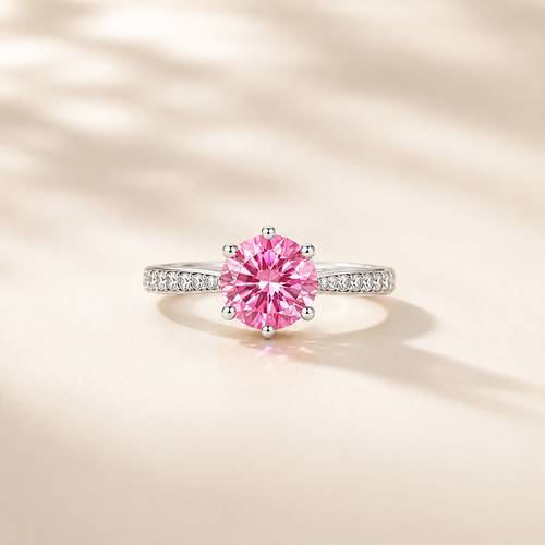 Clarté 2 Carat Six-Prong Colored Moissanite Ring - Pink - PRISMA