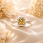 Champagne Muse 2 Carat Cushion Halo Colored Moissanite Ring — front view