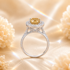 Champagne Muse 2 Carat Cushion Halo Colored Moissanite Ring — side profile detail