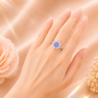 Purple Muse 2 Carat Cushion Halo Colored Moissanite Ring — worn styling view