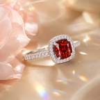 Red Muse 2 Carat Cushion Halo Colored Moissanite Ring — front view