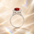 Red Muse 2 Carat Cushion Halo Colored Moissanite Ring — side profile detail