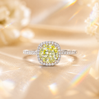 Yellow Muse 2 Carat Cushion Halo Colored Moissanite Ring — front view