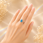 Blue Elara 1 Carat Oval Colored Moissanite Ring — worn styling view