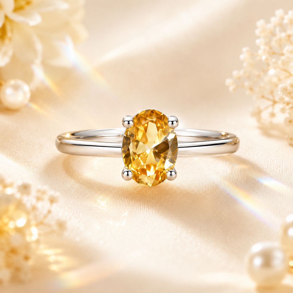 Champagne Elara 1 Carat Oval Colored Moissanite Ring — front view