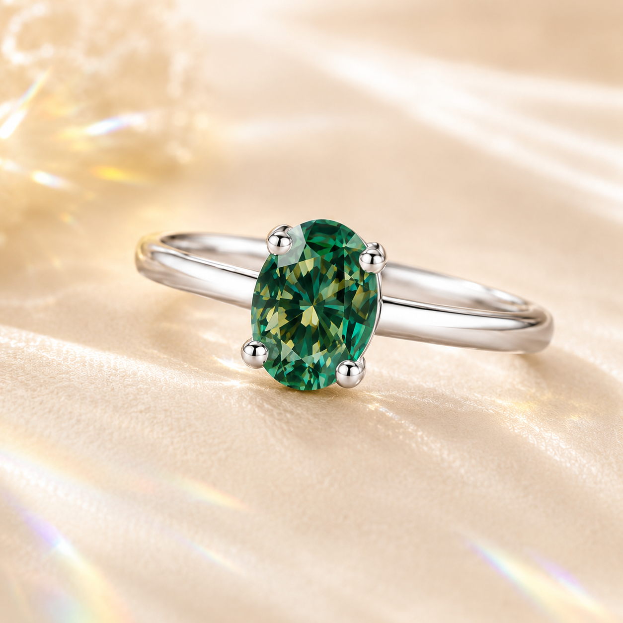 Green Elara 1 Carat Oval Colored Moissanite Ring — front view