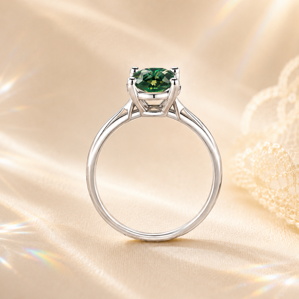 Green Elara 1 Carat Oval Colored Moissanite Ring — side profile detail