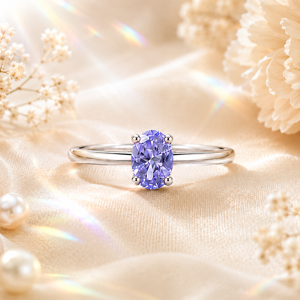 Purple Elara 1 Carat Oval Colored Moissanite Ring — front view
