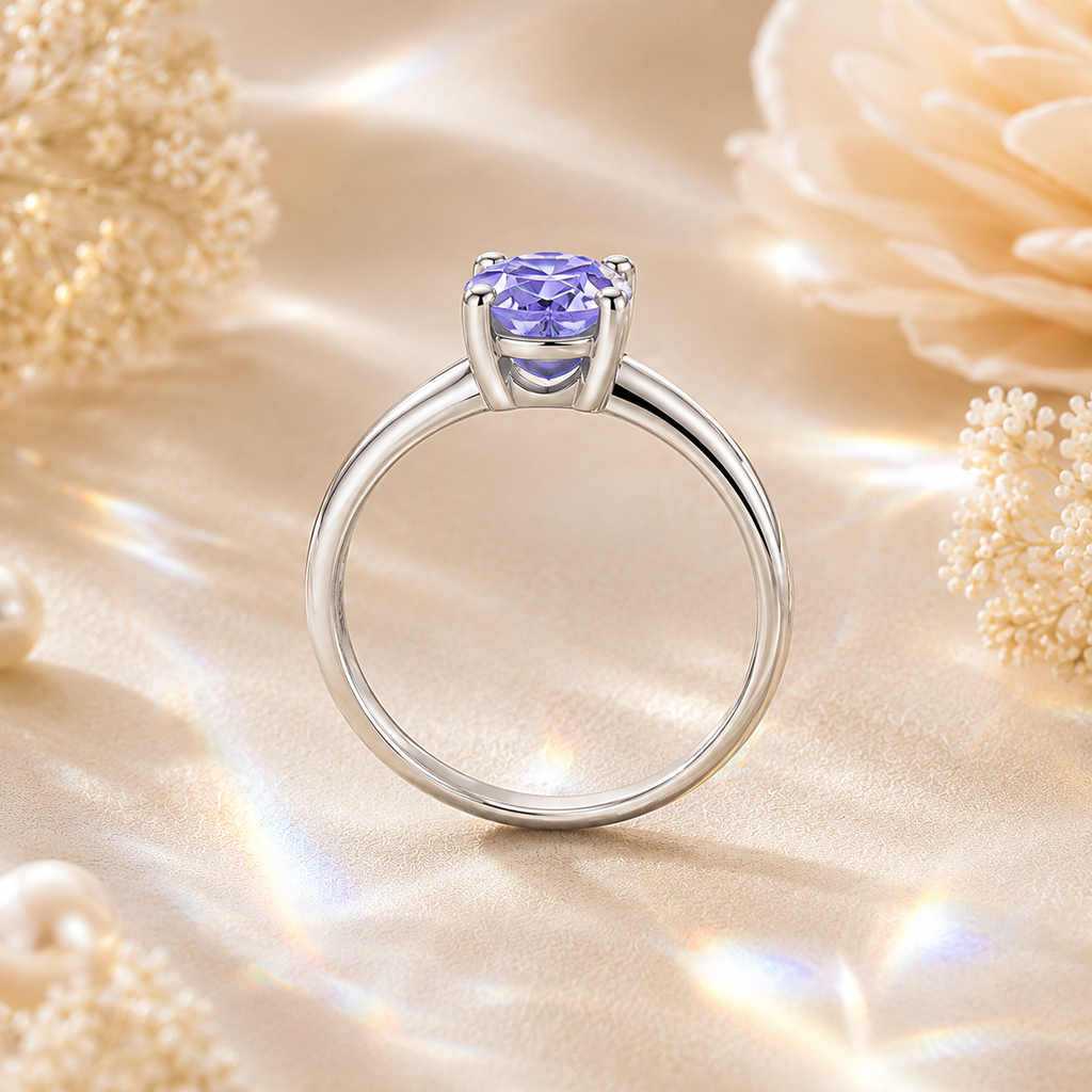 Purple Elara 1 Carat Oval Colored Moissanite Ring — side profile detail