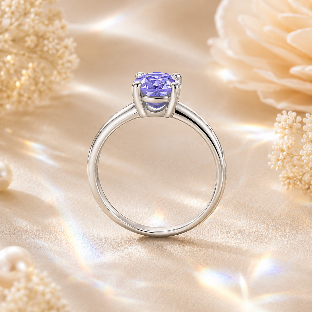 Purple Elara 1 Carat Oval Colored Moissanite Ring — side profile detail