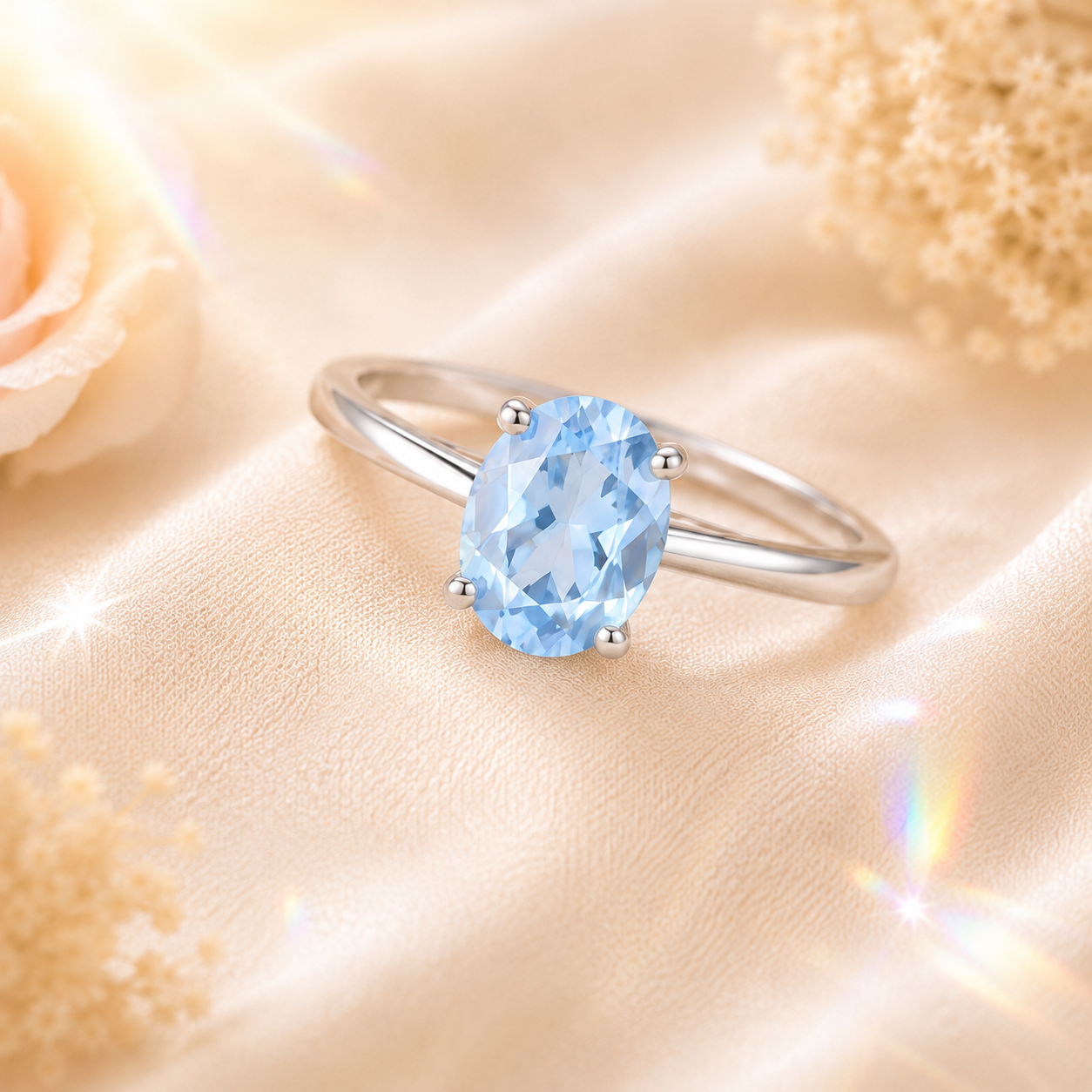 Ocean Blue Elara 1 Carat Oval Colored Moissanite Ring — front view
