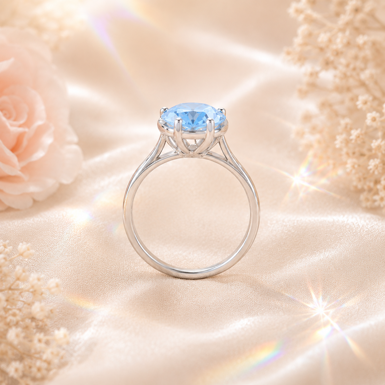 Ocean Blue Elara 1 Carat Oval Colored Moissanite Ring — side profile detail