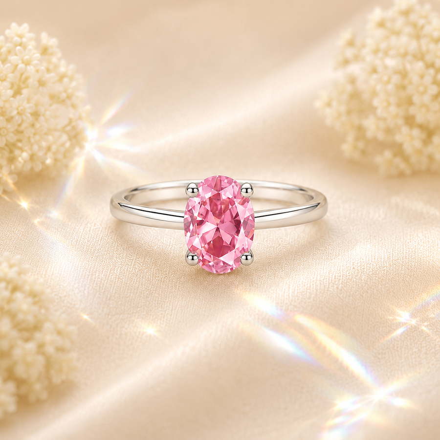 Pink Elara 1 Carat Oval Colored Moissanite Ring — front view