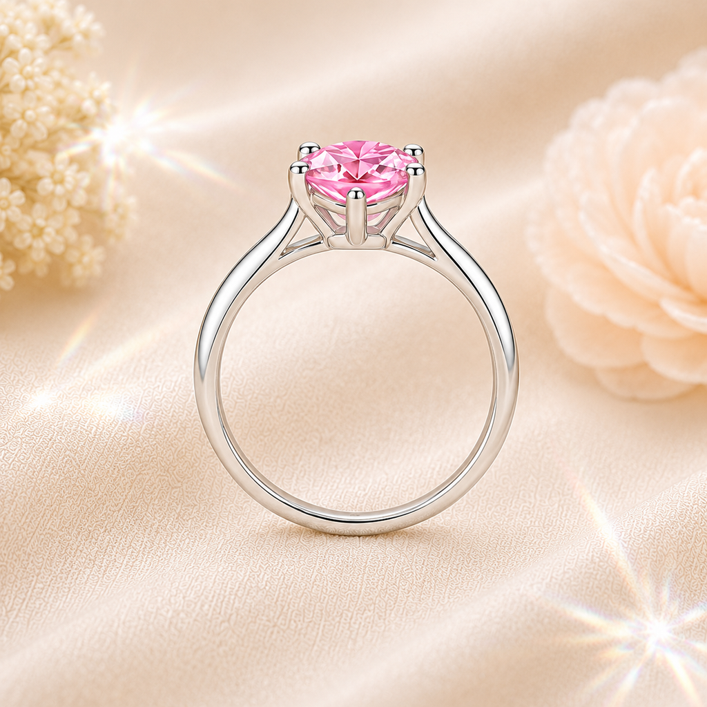 Pink Elara 1 Carat Oval Colored Moissanite Ring — side profile detail