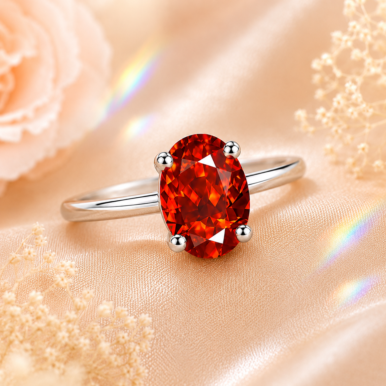 Red Elara 1 Carat Oval Colored Moissanite Ring — front view