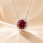 Red Aura 2 Carat Round Halo Colored Moissanite Necklace — front view