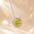 Yellow Aura 2 Carat Round Halo Colored Moissanite Necklace — front view