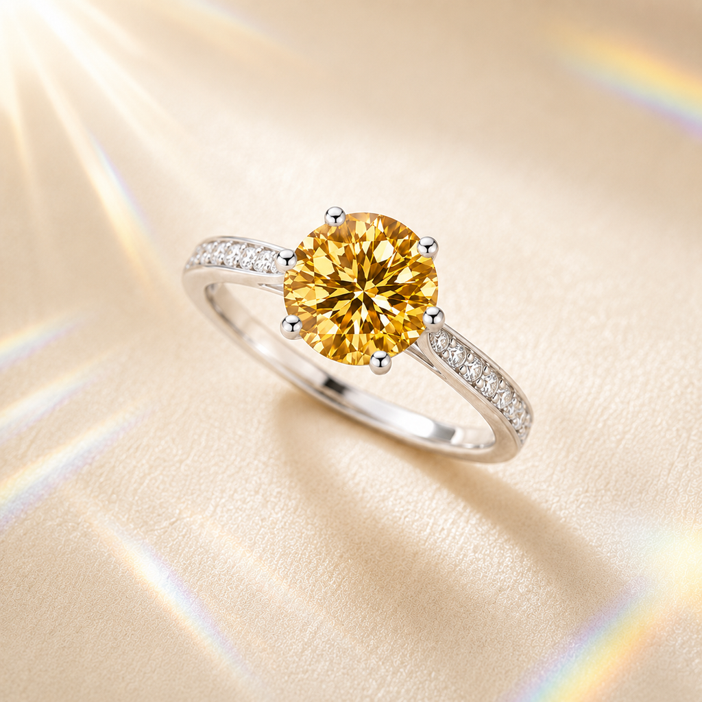 Champagne Clarté 2 Carat Six-Prong Colored Moissanite Ring — front view