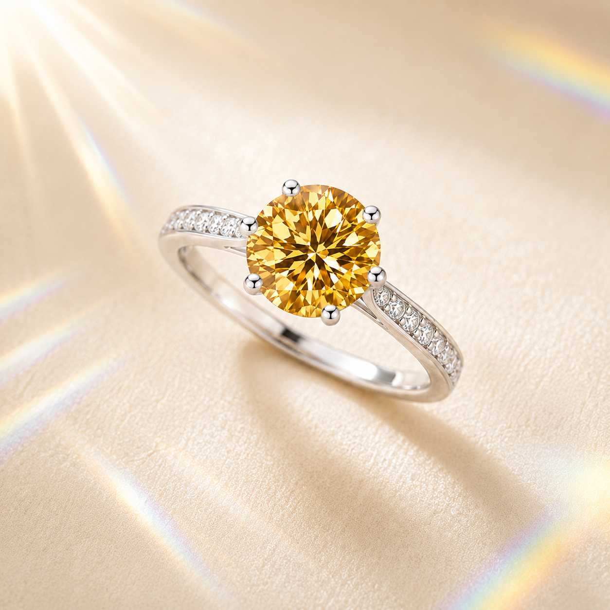 Champagne Clarté 2 Carat Six-Prong Colored Moissanite Ring — front view