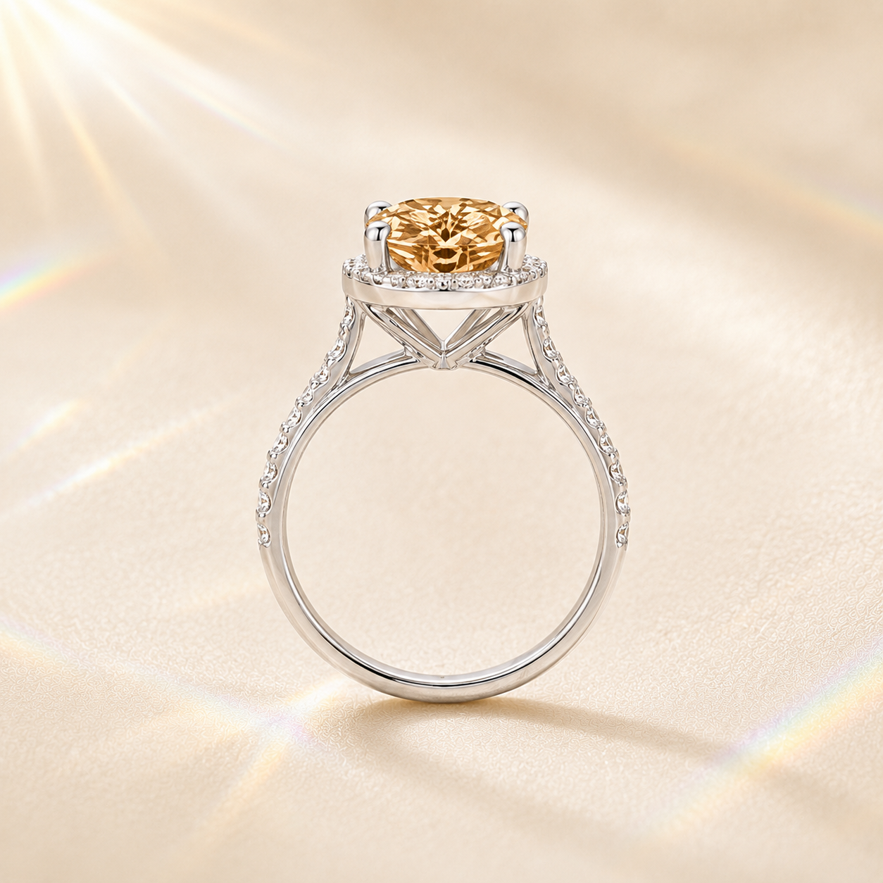 Champagne Clarté 2 Carat Six-Prong Colored Moissanite Ring — side profile detail