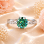Green Clarté 2 Carat Six-Prong Colored Moissanite Ring — front view