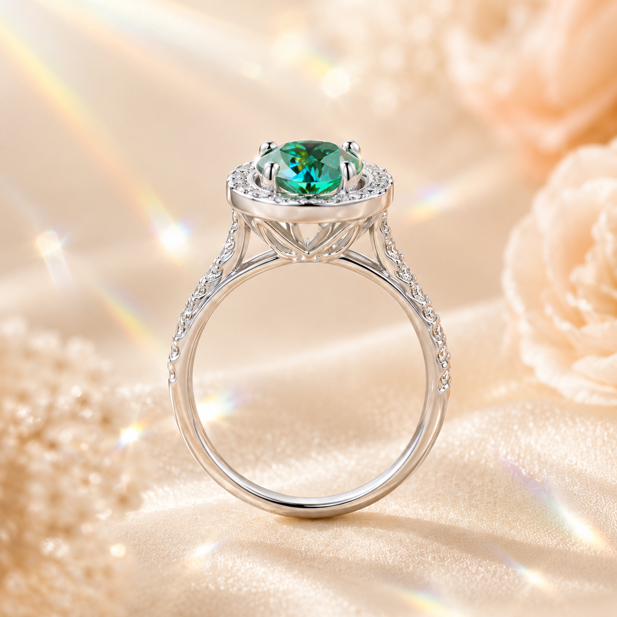 Green Clarté 2 Carat Six-Prong Colored Moissanite Ring — side profile detail