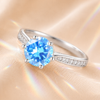 Ocean Blue Clarté 2 Carat Six-Prong Colored Moissanite Ring — front view