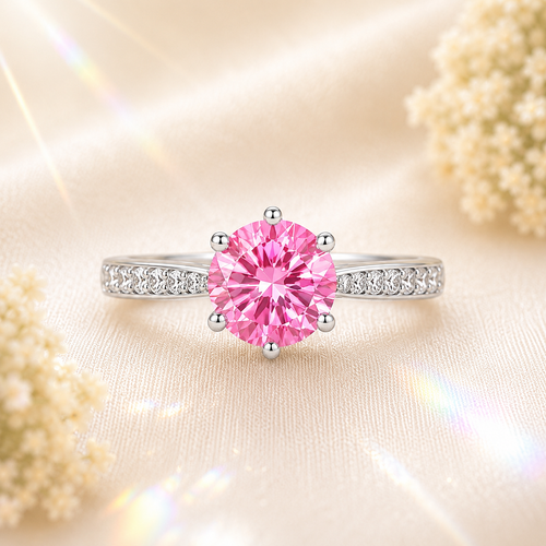 Pink Clarté 2 Carat Six-Prong Colored Moissanite Ring — front view