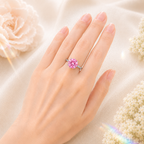 Pink Clarté 2 Carat Six-Prong Colored Moissanite Ring — worn styling view