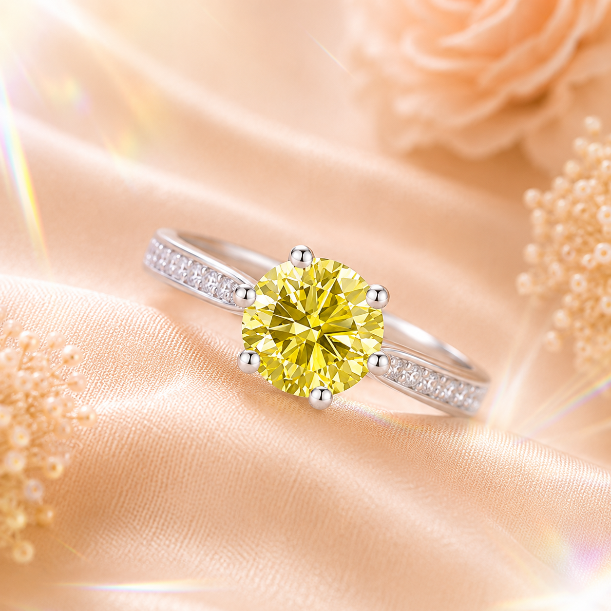 Yellow Clarté 2 Carat Six-Prong Colored Moissanite Ring — front view