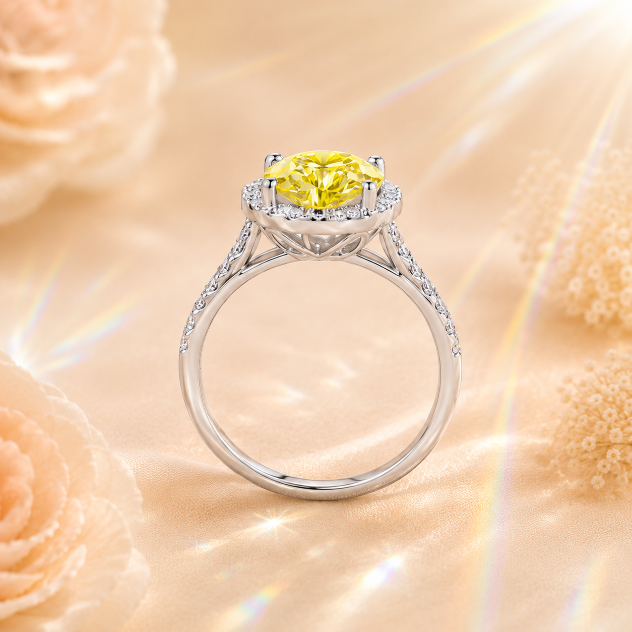 Yellow Clarté 2 Carat Six-Prong Colored Moissanite Ring — side profile detail