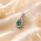 Green Luma 1 Carat Pear-Cut Colored Moissanite Necklace — angled detail view