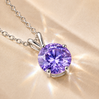 Purple Solis 1 Carat Three-Prong Colored Moissanite Necklace — close-up setting detail