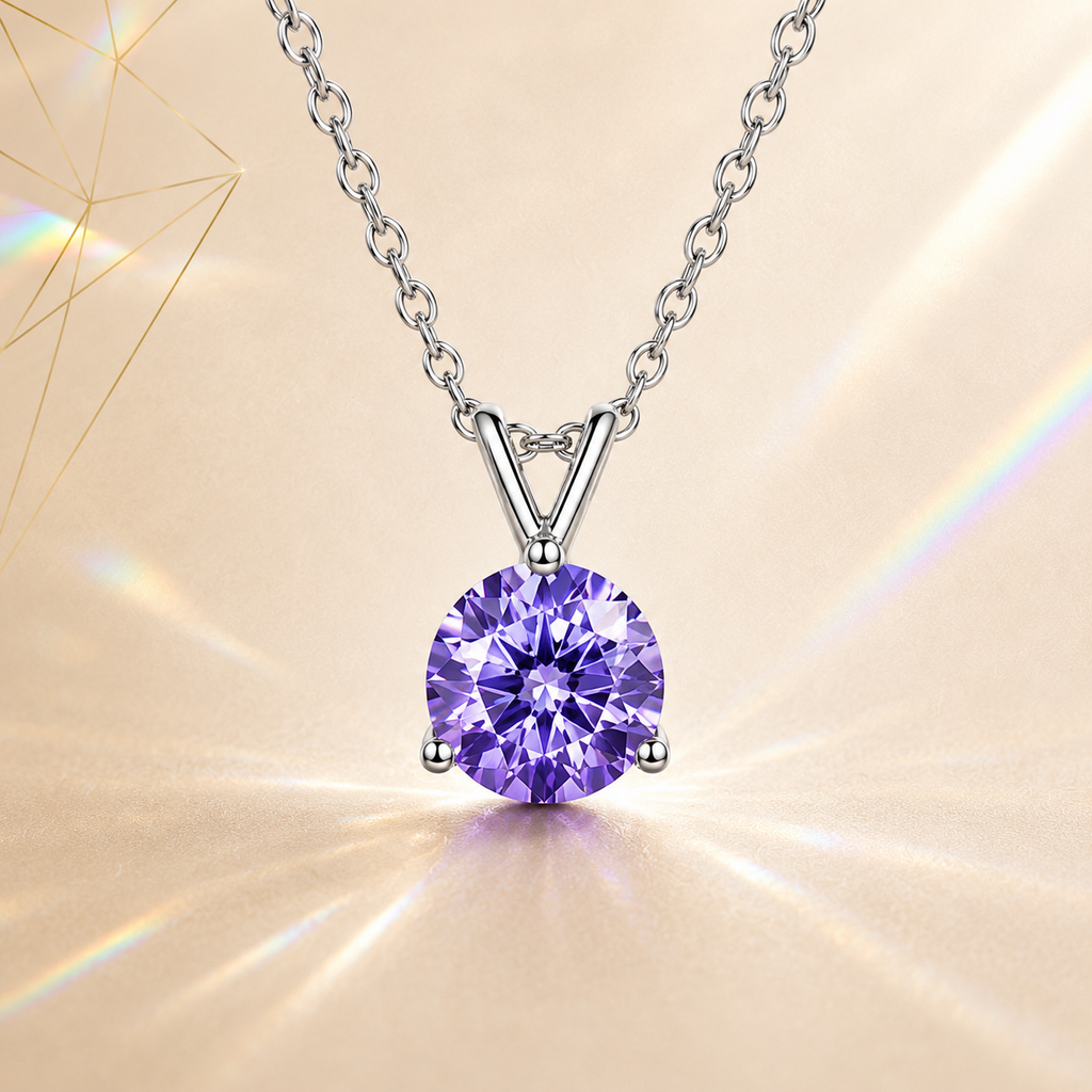 Purple Solis 1 Carat Three-Prong Colored Moissanite Necklace — front view