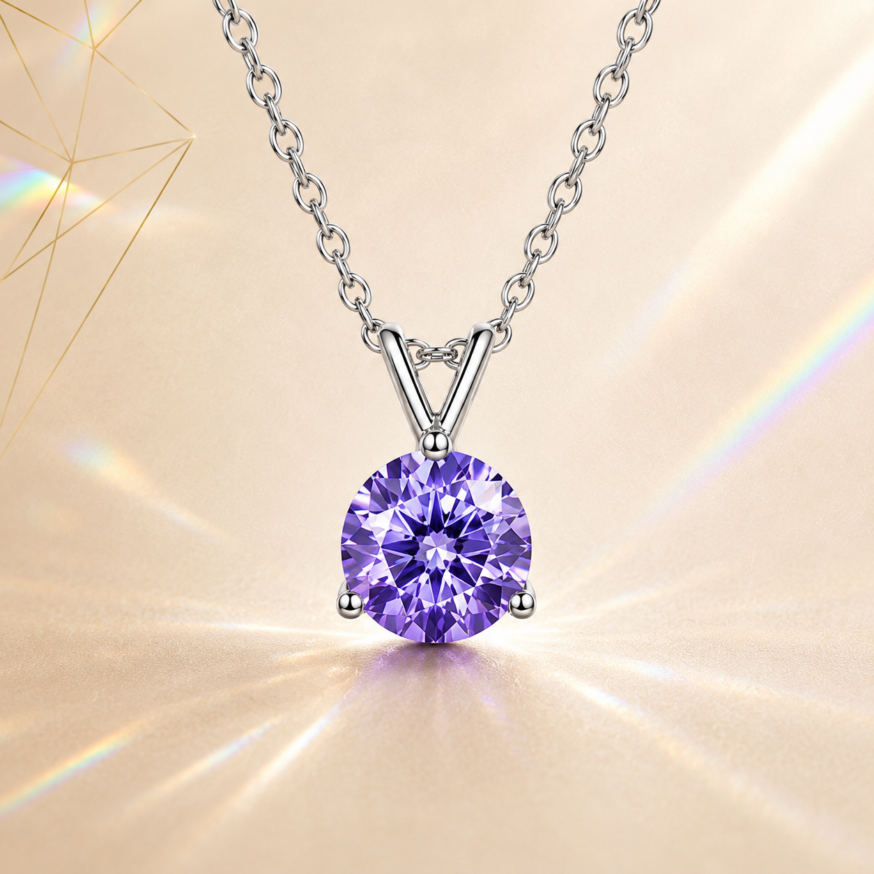 Purple Solis 1 Carat Three-Prong Colored Moissanite Necklace — front view