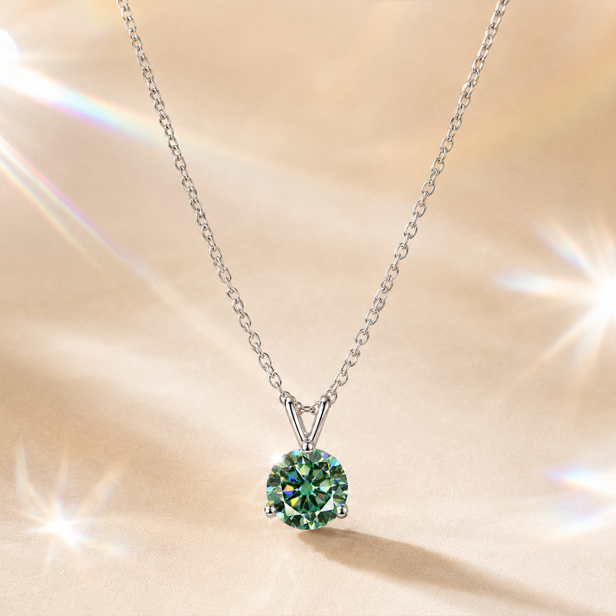 Green Solis 1 Carat Three-Prong Colored Moissanite Necklace — front view