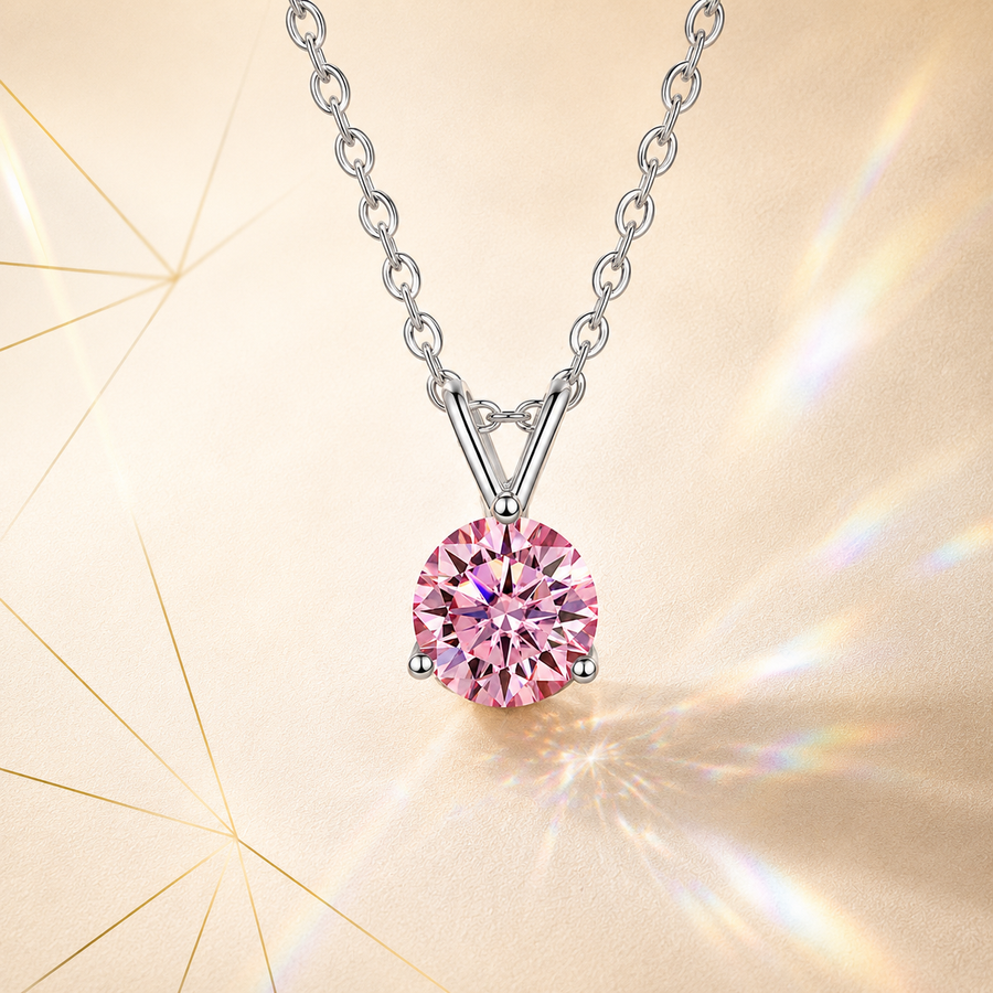 Pink Solis 1 Carat Three-Prong Colored Moissanite Necklace — front view