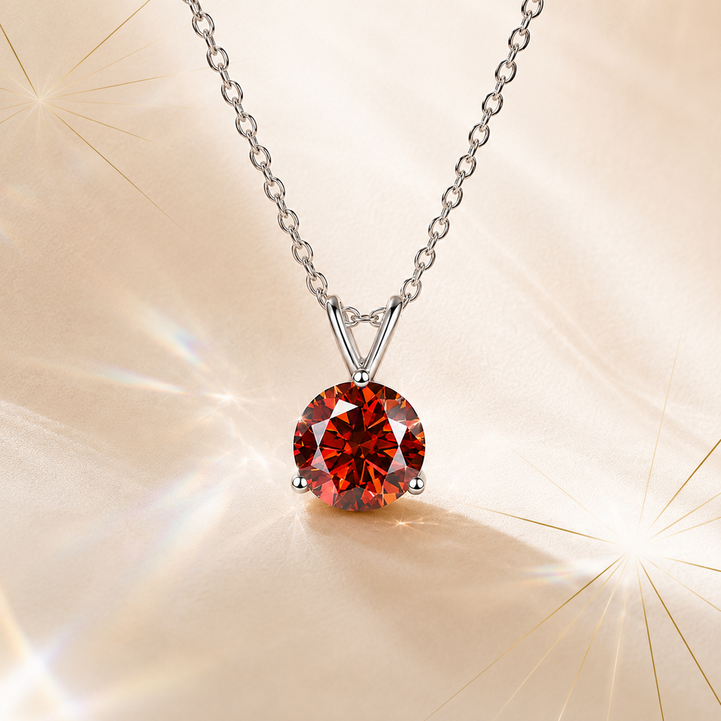 Red Solis 1 Carat Three-Prong Colored Moissanite Necklace — front view