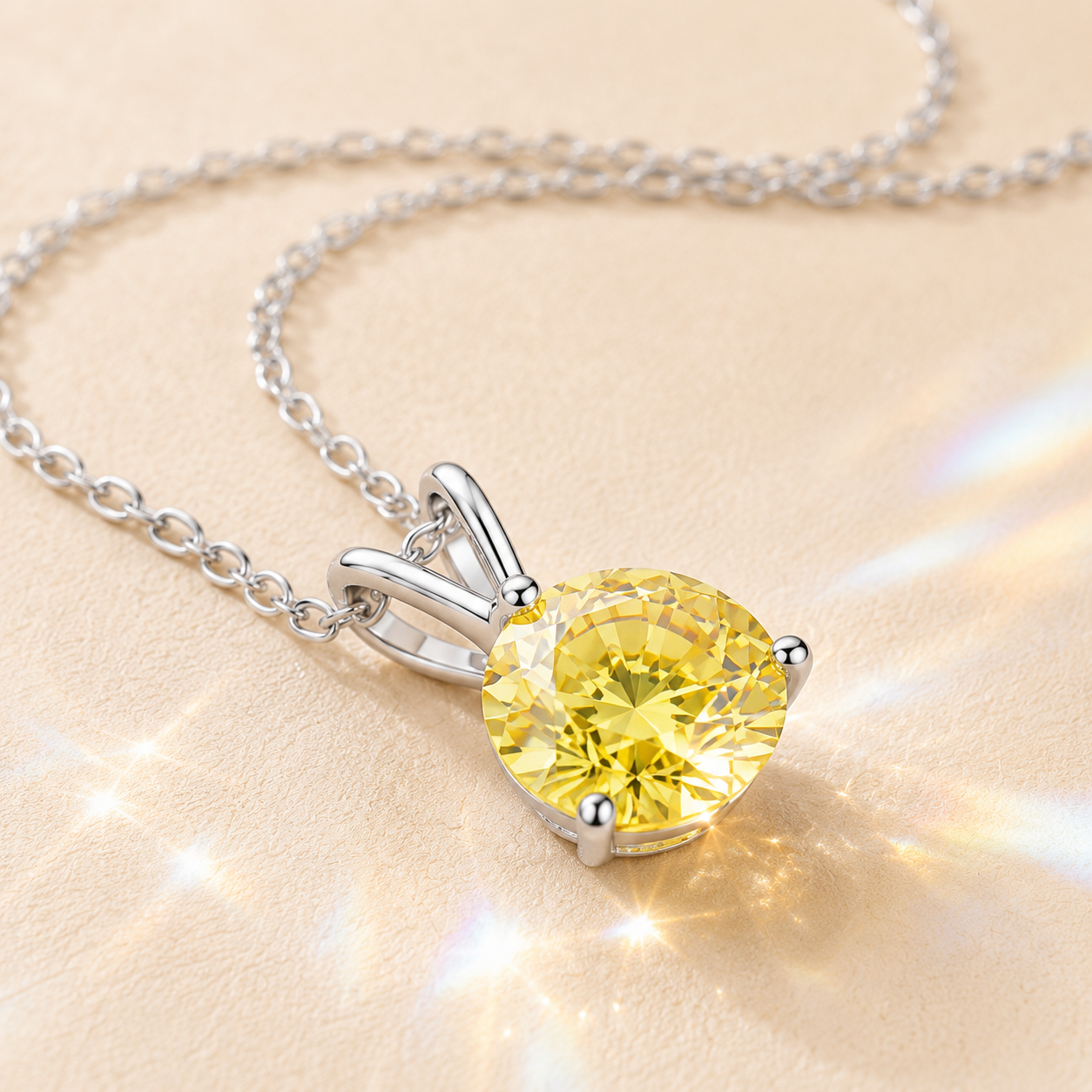 Yellow Solis 1 Carat Three-Prong Colored Moissanite Necklace — close-up setting detail