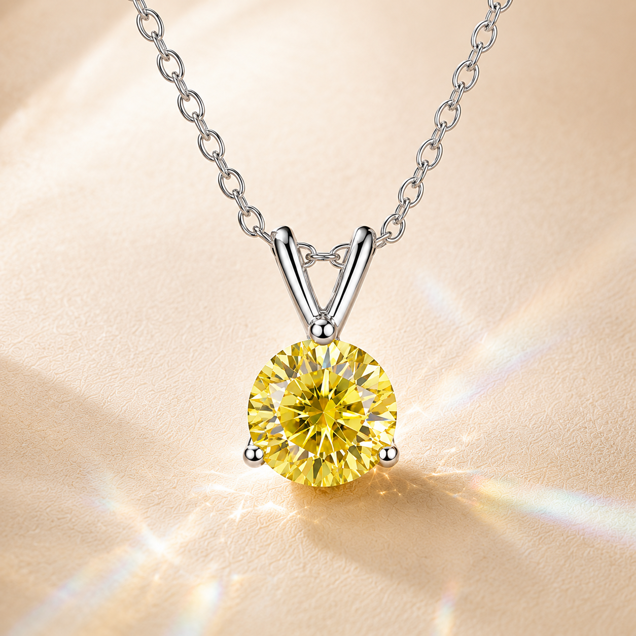 Yellow Solis 1 Carat Three-Prong Colored Moissanite Necklace — front view