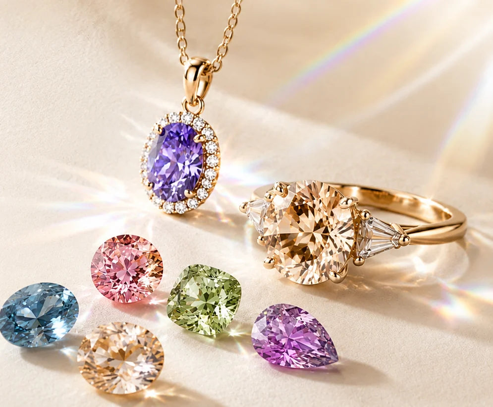 PRISMA colored moissanite jewelry and loose gemstones