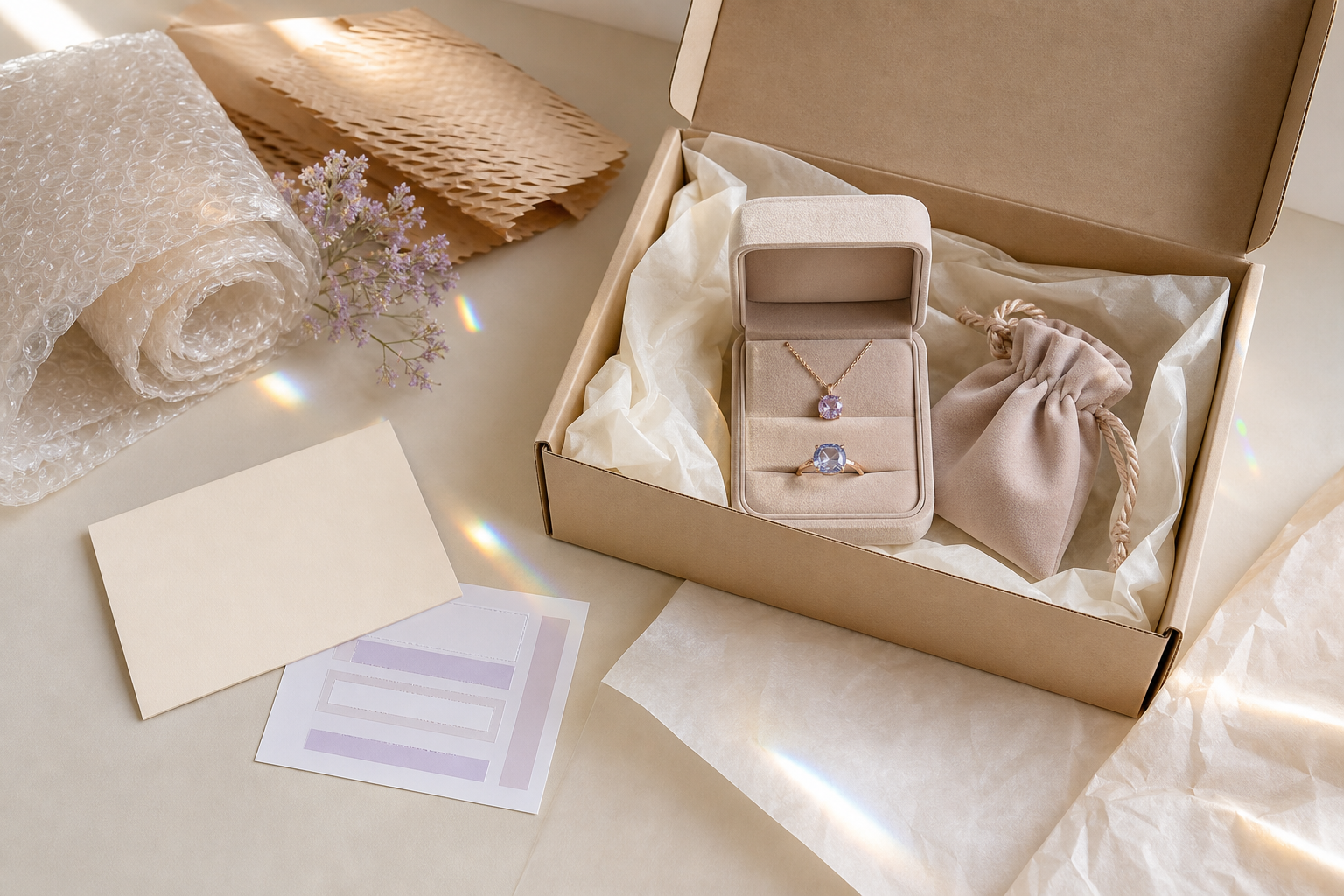 A protected jewelry parcel prepared for tracked shipping